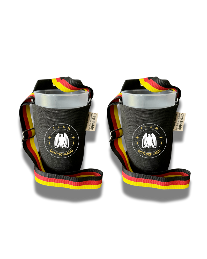 Cup Buddy® WM 2026 Getränkehalter 2er Set – Hände frei im Stadion, schwarz