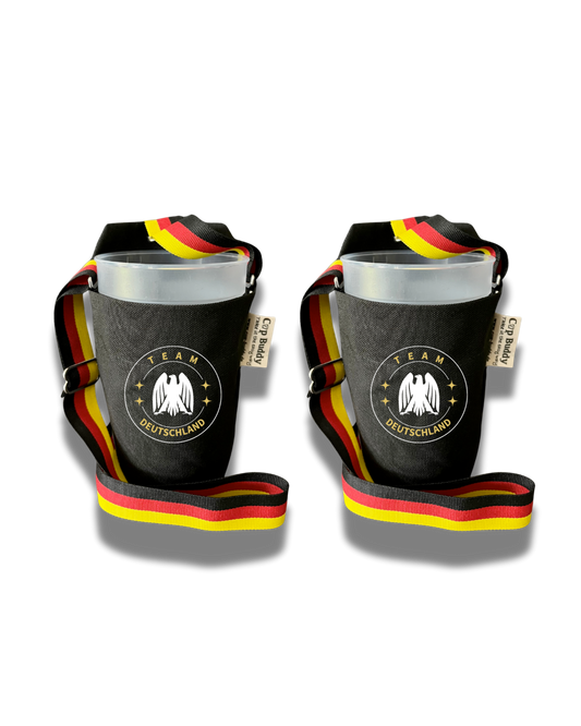 Cup Buddy® WM 2026 Getränkehalter 2er Set – Hände frei im Stadion, schwarz