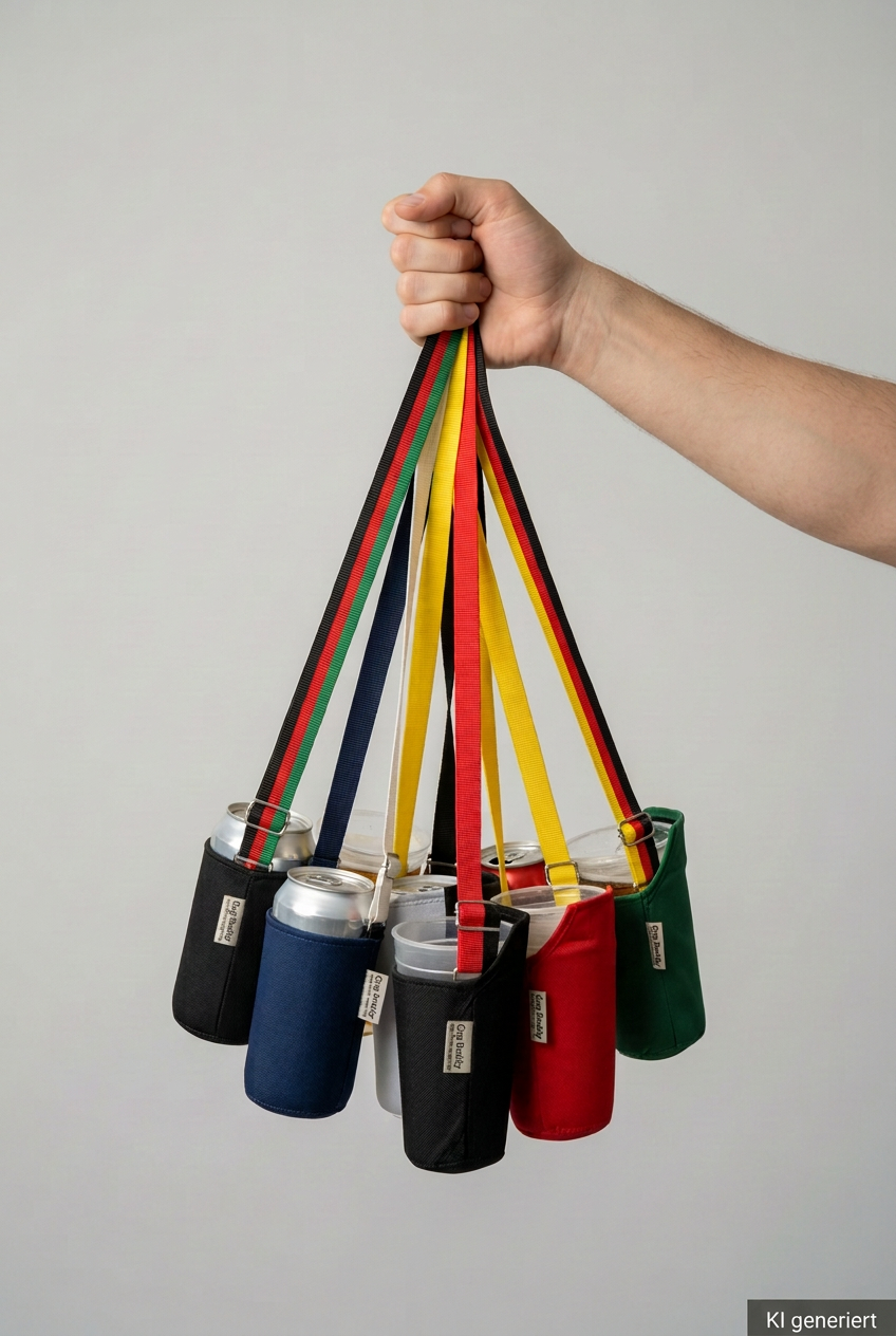 Cup Buddys an einer Hand mit unbekleidetem Unterarm