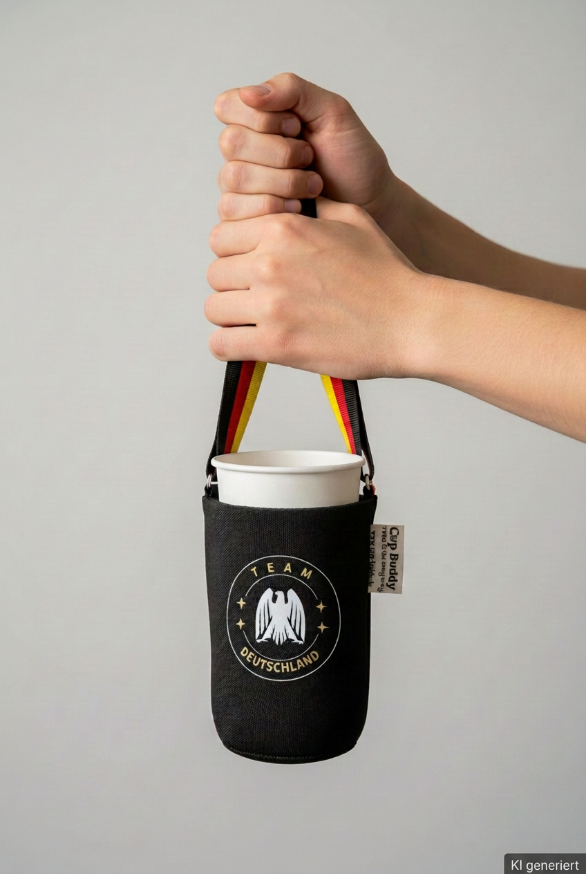 Getränkebecher mit KI-Hinweis