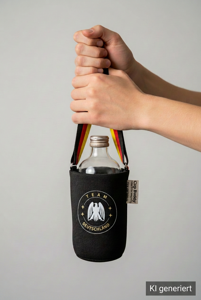 Glasflasche mit KI-Hinweis